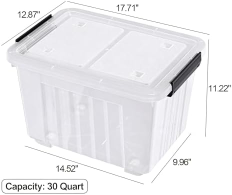 6-Pack 30 Quart Stackable Clear Plastic Storage Bin with Lid & Wheel - Image 3