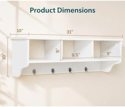 GIANTEX Coat Rack with Hooks Wall Mount, Wall Cubby Organizer with 4 Hooks - Image 3