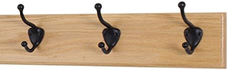 Oak Coat Rack with Oil Rubbed Bronze Hat & Coat Style Hooks (Natural, 15" x 3.5" with 3 Hooks) by PEG+AND+RAIL