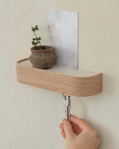 Kazai. Key Holder 'Toke' | Minimalist Key Hook Design from Berlin | Modern Key Holder Wall Mount with Wooden Shelf | Key Rack for Wall as Entryway Organizer | Oak, White - Image 4