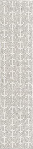 Unique Loom Outdoor Coastal Collection Area Rug - Ahoy (2' 7" x 12' 2" Runner, Gray/ Ivory) - Image 3