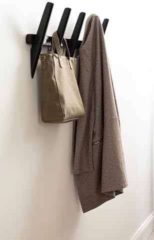 Kate and Laurel Eland Modern Five-Hook Wall Hanging Coat Rack; 30 x 4 x 12; Black; Decorative Wood Coat Rack Wall Mount for Use as Entryway Storage or Mudroom Hooks - Image 5