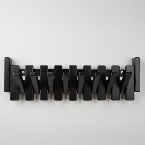 Beech Piano Key Coat Rack with 8 Flip Hooks, Black - Image 3