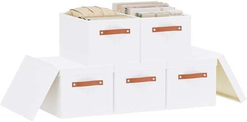 Fabric Storage Baskets,White Boxes,16.5x11.8x10.2In,5 Pack by YheenLf