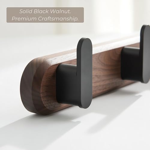Jugen Coat Rack Wall Mount – Solid Black Walnut with 5 Heavy Duty Matte Black Hooks, Wooden Wall Coat Rack for Entryway, Coats, Hats & Bags - 19.7in, No Drill Adhesive or Hidden Screw Mount (2) - Image 6