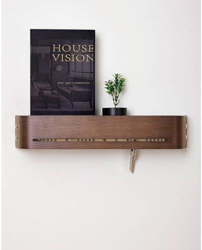 Key Holder Wall Mount with Shelf | Brown | 17 inch by GEMAPOCO