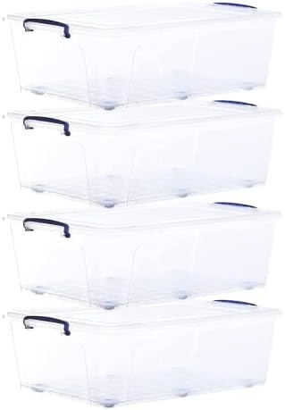 Superio Storage Bins with Lids, Clear Plastic Containers for Organizing, Stackable Totes, BPA Free, Odor Free, Organizer Boxes for Home, and Dorm (4 Pack, 42 Quart) by Superio