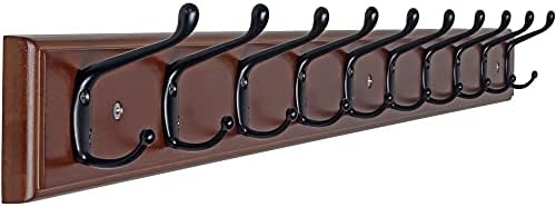Dseap Coat Rack Wall Mounted: 10-Hooks, 16" Hole to Hole, 38-1/4" Long, Wood Coat Hooks Wall Mounted, Hook Rack, Hook Rail, Hooks for Hanging Coats, Brown & Black by Dseap