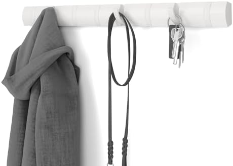 Umbra Flip Coat Rack, Wall Mount 8-Hook, Space Saving, White/Nickel by Umbra