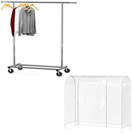 Simple Houseware Heavy Duty Clothing Garment Rack + Clear Garment Rack Cover (72''L x 54''H) by SimpleHouseware