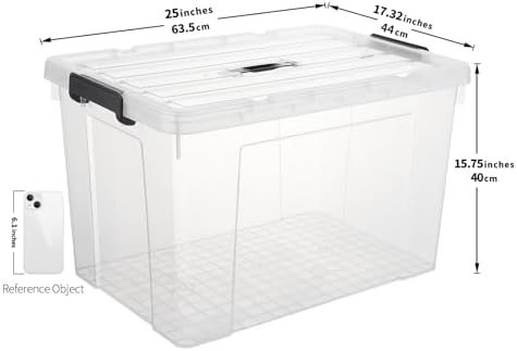 Cetomo Lidded Storage Bin with Handle, Storage Bins with Lid, Organizing Container with Secure Latching Buckles, Stackable and Nestable, Plastic, 95 Quart-4 Pack, Clear - Image 3