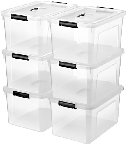 19 Quart Plastic Storage Bins with Lids, 6-Pack Stackable Clear Storage Organizing Box with Handle by JUJIAJIA
