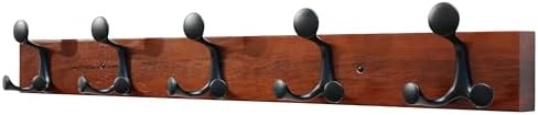 SKOLOO 30-Inch Cherry Wood Coat Rack Wall Mount with 5 Triple Hooks - Ideal for Family Entrances, Classrooms, and Pet Supplies Storage - Perfect Coat Hooks for Wall by SKOLOO