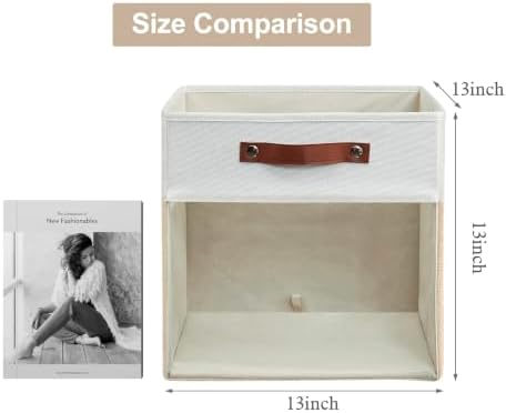 Bagnizer Storage Cubes, 4 Pack Linen Foldable Storage Bins (13 x 13 inch) with Clear Window and Handles, Fabric Organizer for Shelf Closet, Clothes, Books - (Beige and White) - Image 2