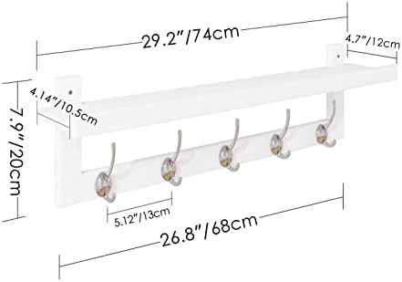 SMIBUY Coat Hooks with Shelf Wall-Mounted, 29.2 Inch Entryway Coat Rack for Wall, Bamboo Hanging Shelf with 5 Double Metal Hooks for Bathroom, Bedroom, Kitchen, Living Room, Mudroom (White) - Image 5