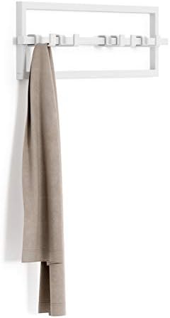 Umbra Cubiko Wall Mounted Modern, Sleek, Space-Saving Hanger with Retractable Hooks to Hang Coats, Scarves, Purses and More, 5, White by Umbra
