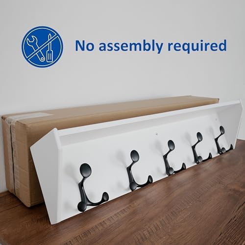WEBI Wall Shelf with Hooks Underneath,35" Long Wall Mounted Coat Rack with Shelf,Entryway Coat Rack with 5 Triple Hooks for Hanging Coats,Jacket,Hallway,Bedroom,Mudroom,White - Image 6