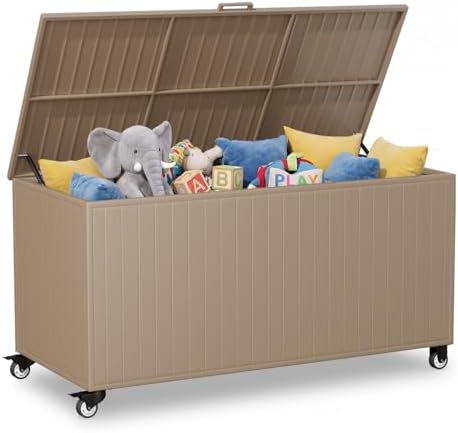 250 Gallon Metal Large Outdoor Deck Box with 4 Wheels, Brown by RICNOD