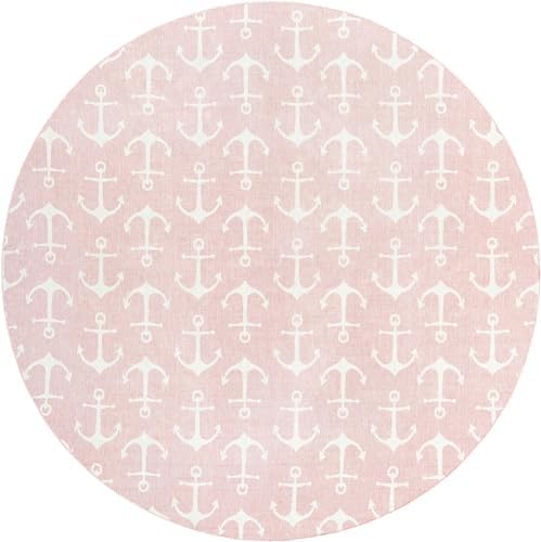 Unique Loom Outdoor Coastal Collection Area Rug - Ahoy (13' Round Pink/Ivory) - Image 2