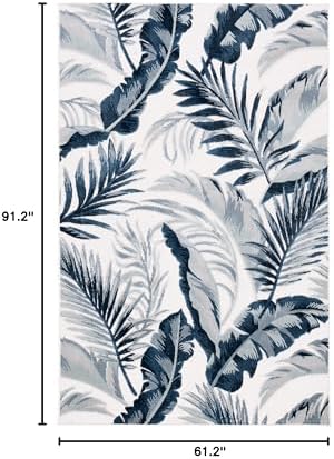 SAFAVIEH Washable Rug Outdoor Cabana Collection - 5'1" x 7'6", Ivory & Navy, Non-Shedding & Easy to Clean, Ideal for Patio, Backyard, Mudroom (CBN452A) - Image 2