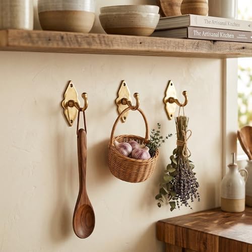 Unlacquered Solid Brass Wall Hooks – Heavy Duty Handmade Coat Hooks for Wall Mount | Decorative Brass Towel Hooks for Bathroom, Robes, Jackets, Towels | Vintage Rustic Coat Hanger (Set of 2) - Image 4