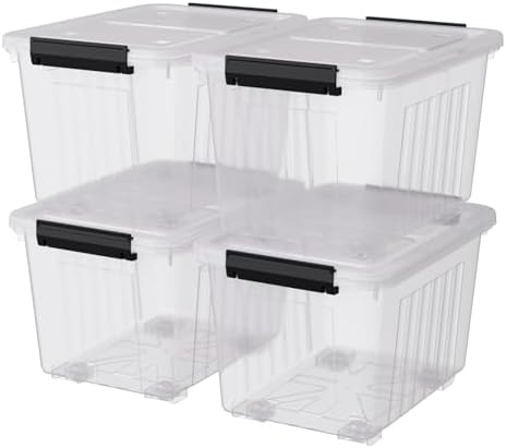 50 Quart Clear Large Storage Totes with Wheels, Plastic Storage Box with Lid, 4-Pack by Rinboat