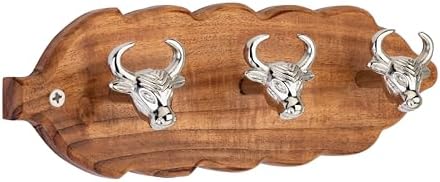Elegant Wall-Mounted Coat Rack with 3 Polished Nickel Bull Head Hooks – Solid Wood Base, Decorative Hook Rail for Hats, Jackets, Keys & Bags – Sturdy Entryway & Mudroom Organizer by TheWoodburyLane