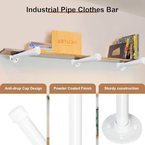 Pintuson 6 PCS Industrial Pipe Clothes Bar 12 Inch - Pipe Clothing Rack Wall Mount - Face Out Closet Rods for Hanging Clothes Commercial Retail Boutique Laundry Shirt Display - White - Image 4