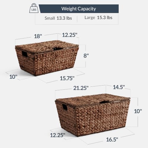 Best Choice Products Set of 2 X-Large & Medium Woven Storage Baskets W/Lids, Hyacinth Nesting Bins, Handwoven Organizer Baskets W/Handles for Bedroom, Living Room, Laundry Room, Or Office - Brown - Image 2