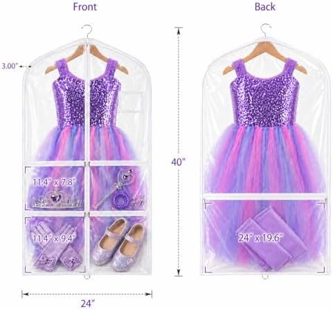 40" Clear PVC Garment Bag,5 Individual Pockets,Metal Zipper,Name Tag,5 Pack - Image 2