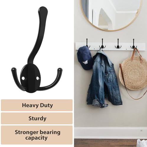 Homanu 40 Pack Coat Hooks Heavy Duty, Metal Three Prongs Large Coat Hooks Wall Mounted with 80 Screws, No Rust Black Rustic Wall Hooks for Hanging Towel, Coat, Scarf, Bag, Hat, Cup, Key - Image 6