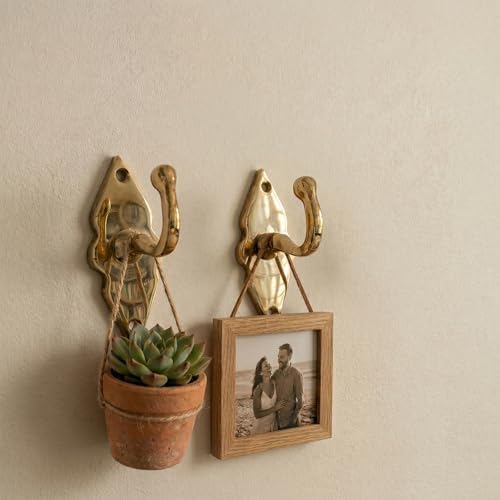 Unlacquered Solid Brass Wall Hooks – Heavy Duty Handmade Coat Hooks for Wall Mount | Decorative Brass Towel Hooks for Bathroom, Robes, Jackets, Towels | Vintage Rustic Coat Hanger (Set of 2) - Image 2
