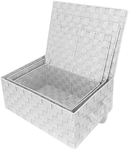 Sorbus Woven Storage Basket with Lid, Set of 3 (White) - Image 6