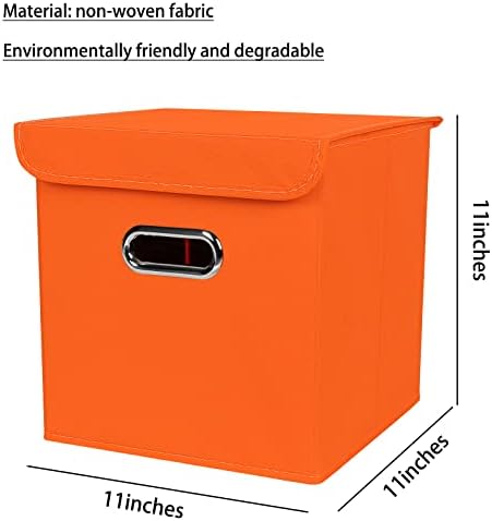 Closet Organizers Fabric Storage Bins With Lids Collapsible Cube Storage Organizer Basket With Handles,Storage Boxes for Clothes Storage,Office,Laundry,Shelves,6 Pack,（Orange） - Image 2