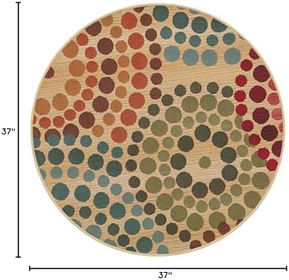 Unique Loom Outdoor Modern Collection Area Rug - Spark (3' 1" Round, Beige/ Burgundy) - Image 2