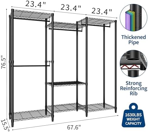 Garvee Clothes Rack Heavy Duty Freestanding 4 Hanging Rods Adjustable - Image 3
