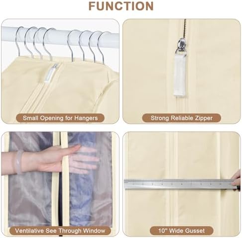 43 Inch Cotton Garment Bags for Hanging Clothes 3 Pack, Beige - Image 3