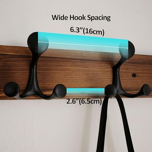 WEBI Coat Rack Wall Mount,30" Solid Wood Coat Hooks Wall Mounted Coat Hanger,16" Hole to Hole,Heavy Duty Hook Rack,5 Triple Hooks for Hanging Coats,Jacket,Hat,Backpack,Farmhouse,Brown - Image 4