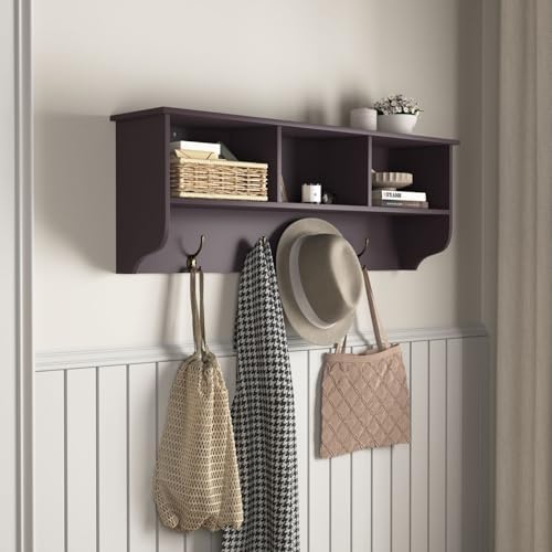 Wall Mounted Coat Rack with Shelf - Espresso MDF & Steel, 4 Hooks, 39"x8"x14" - Image 3