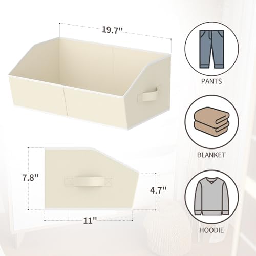 Homsorout Storage Bins for Shelves - Large Trapezoid Closet Shelf Organizer, Fabric Organization Bins with Handles, Storage Baskets for Clothes, Towel, Purse, 6 Pack, Beige - Image 2
