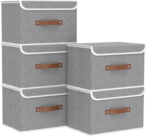 Yawinhe Storage Bins with Lids,Grey,17.7x11.8x11.8in,5-Pack by Yawinhe