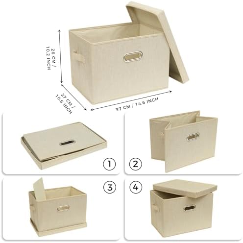 SNWDN 4 Pack Large collapsible Fabric Storage Bins with Lids (Beige 17.3x11.4x11.8 inches) - Image 2