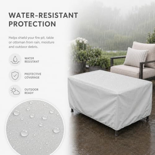 Treasure Garden Medium Rectangle Fire Pit Cover, 300D Polyester Outdoor Table & Ottoman Cover, Water Resistant, UPF50+ UV Protection, Elastic Hem, Cinch Lock, Built-In Storage Pouch, Gray - Image 5