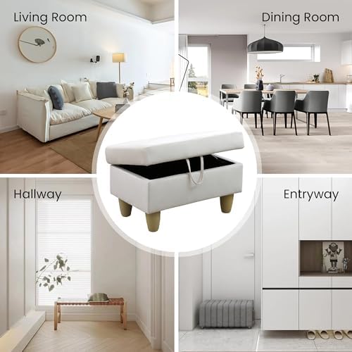 28.5'' Ottoman with Storage, Flannel Ottoman Foot Rest for Living Room Upholstered Footstool, Perfect Storage Ottoman Bench Bag Floor Chair for Bedroom or Entryway, White - Image 4