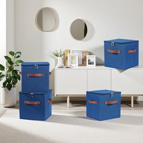 4PCS Storage Cubes with Lids Cotton Linen Fabric Bins Boxes - Image 5