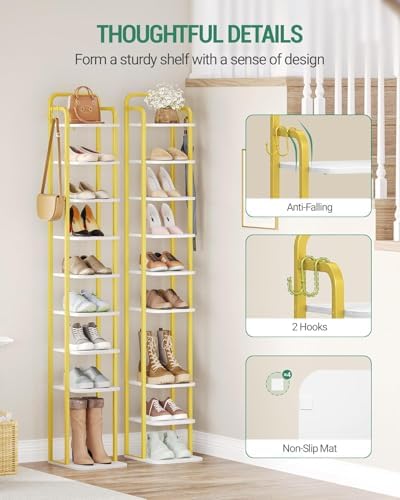 Hzuaneri 10 Tiers Vertical Shoe Rack, Tall Shoe Shelf with 2 Hooks - Image 3