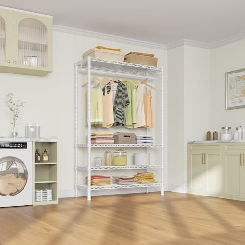 VIPEK V1 4-Tier Clothes Rack with Hanging Rod, Freestanding Closet, White - Image 4