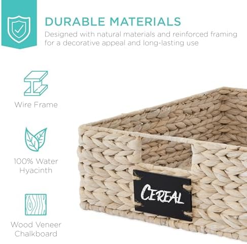 Best Choice Products Set of 4 16x12in Large Water Hyacinth Pantry Baskets, Woven Organizers w/Chalkboard Label, Chalk Marker - White - Image 5