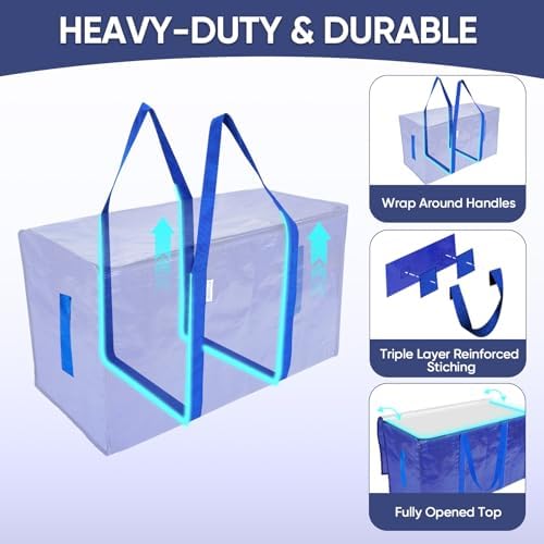 TICONN 12 Pack Extra Large Moving Bags with Zippers & Carrying Handles, Heavy-Duty Storage Tote Moving Boxes for Space Saving (12 PK, 30 Gallon) - Image 2