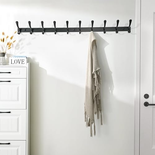 SKOLOO Coat Rack Wall Mounted - 10 Hooks, Pack of 2, Heavy Duty, Stainless Steel, Metal Wall Hanger, Sturdy Coat Hooks for Hanging Coats, Jacket, Clothes, Hat, Black - Image 5